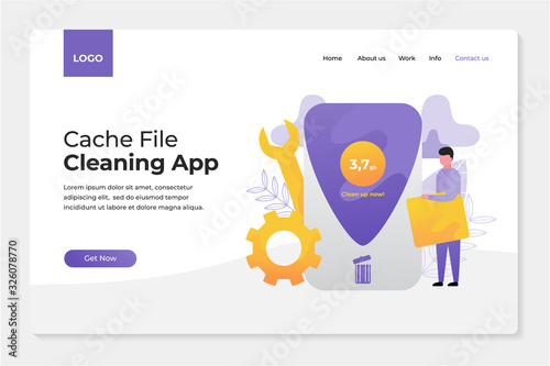 landing page design website and mobile optimizer template for mobile app with people illustration vector. editable and easy use