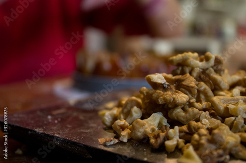 Nuts peeled on top of a scale