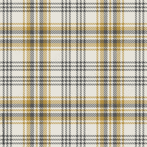 Plaid pattern background. Seamless check plaid graphic in grey, gold, and beige for flannel shirt, blanket, throw, upholstery, duvet cover, or other modern fabric design.