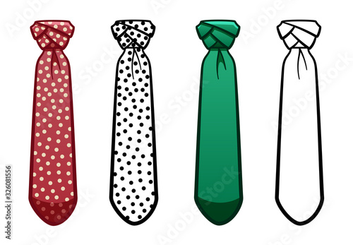 Necktie with eldredge knot in four variants set on white background