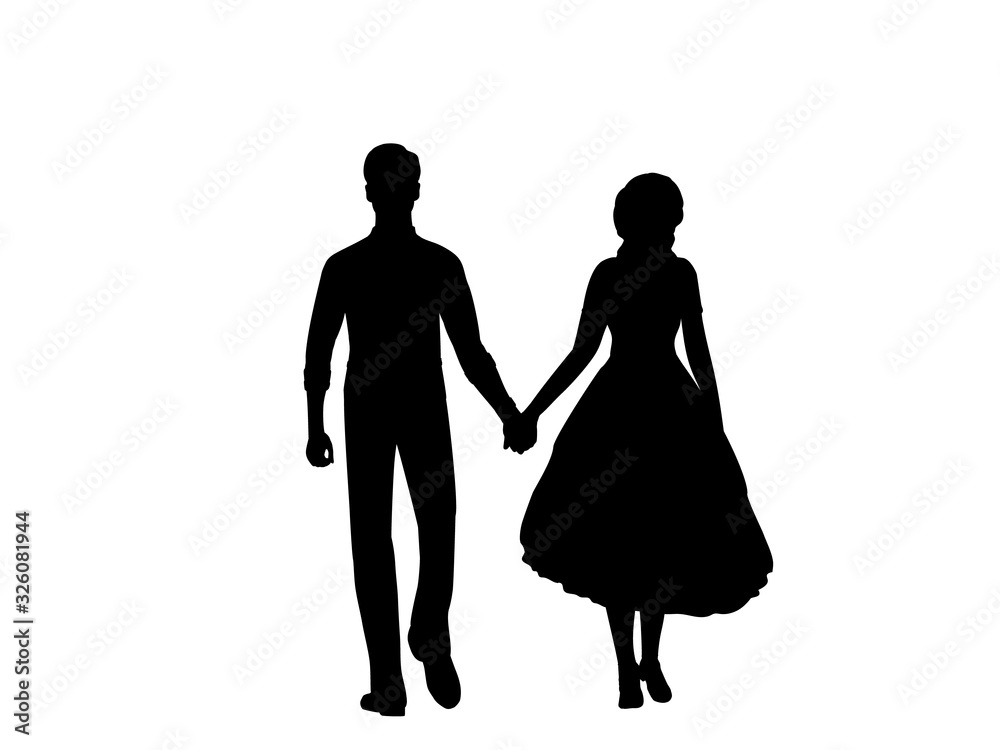 Silhouettes men and women holding hands