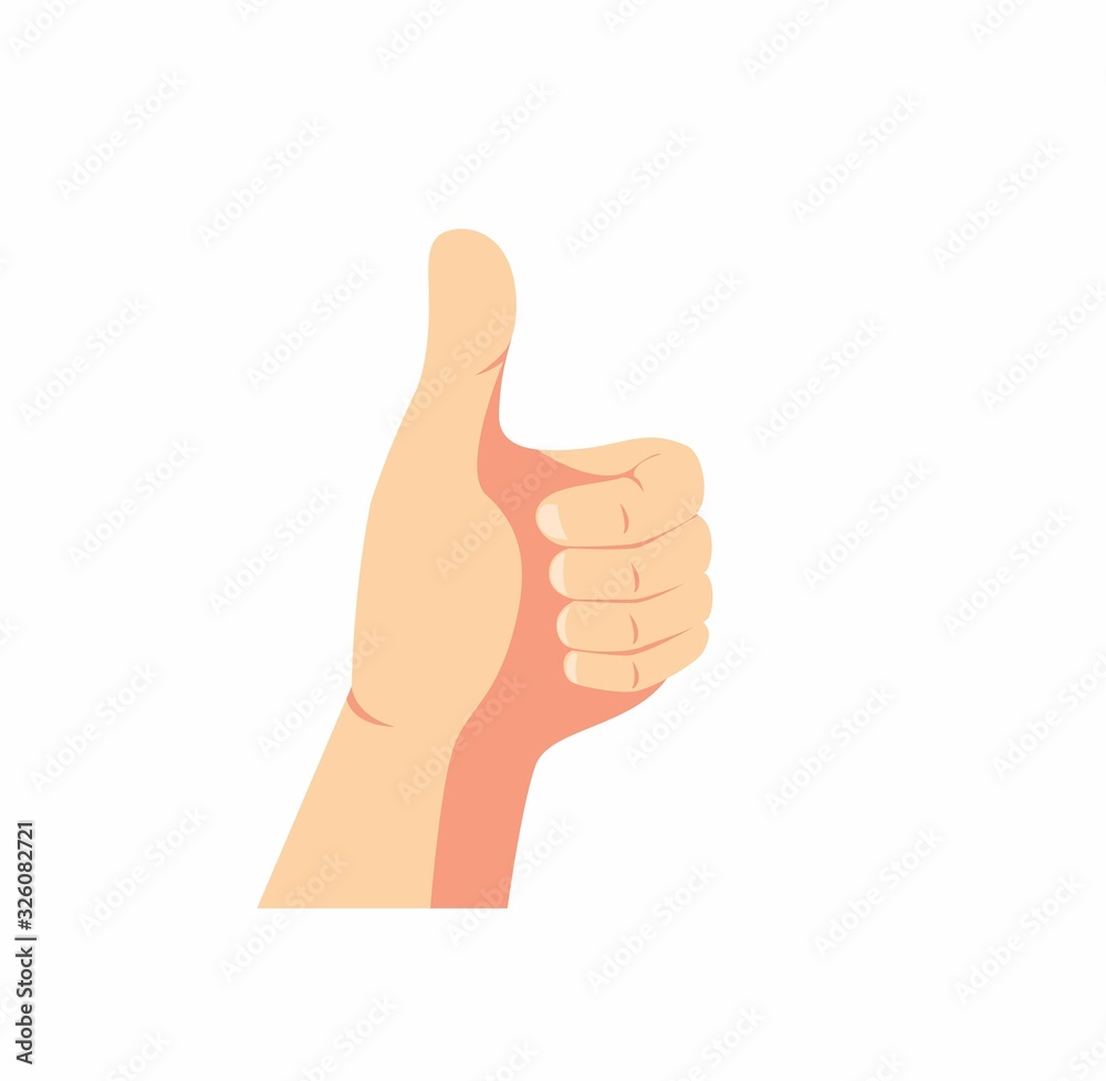 human hand with thumbs up symbol in cartoon flat illustration vector isolated in white background