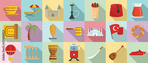 Turkey country icons set. Flat set of turkey country vector icons for web design
