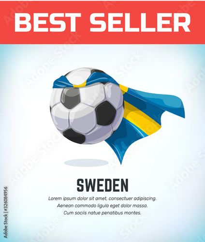 Sweden football or soccer ball. Football national team. Vector illustration