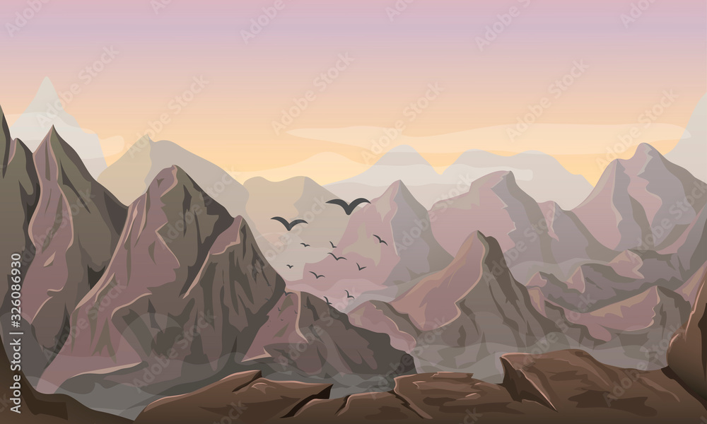 vector mountain landscape illustration. beautiful horizontal nature ...
