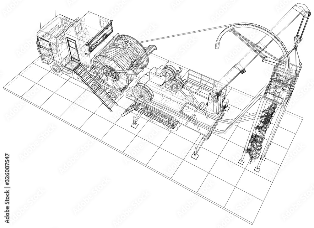 Coil Tubing roll Truck. EPS10 format. Vector created of 3d. Coil Tubing roll Truck. EPS10 format. Vector created of 3d.