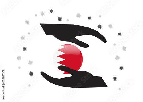 Hand holding bahrain  flag in cycle symbol, Protect bahraini people from coronavirus  or COVID-19 concept, Save bahrain, sign symbol background, vactor illustration.