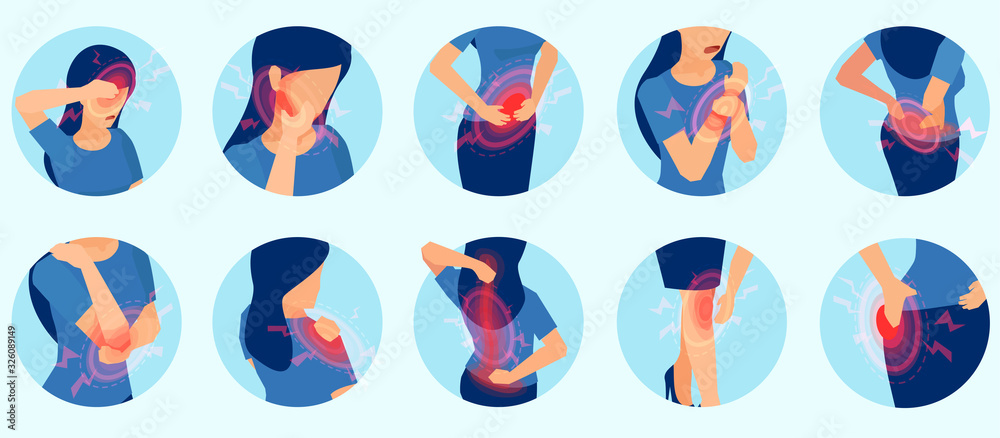 Vector set of a woman with body pain
