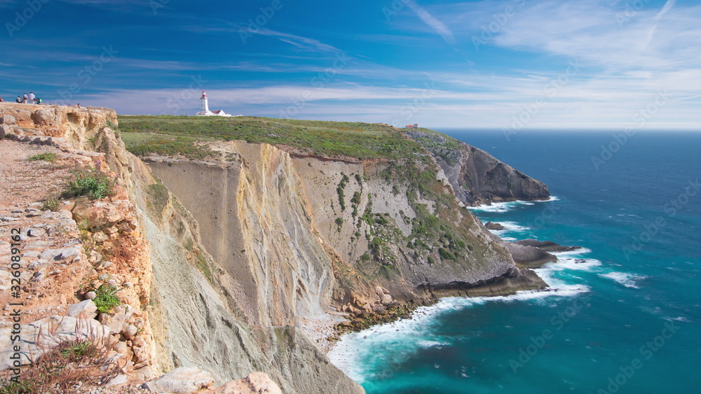 lighthouse of Cape Espichel, view from the temple, Portugal timelapse