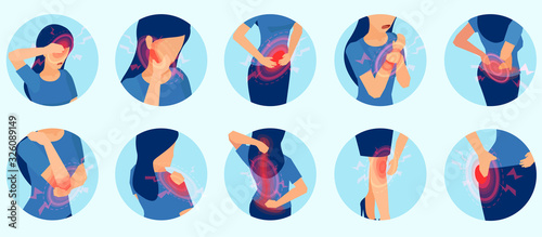 Vector set of a woman with body pain photo