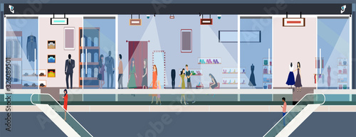Vector of stylish people shopping in a mall