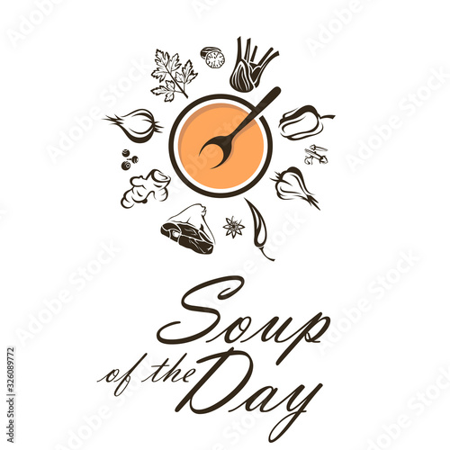 bowl of soup with vegetables isolated on white background