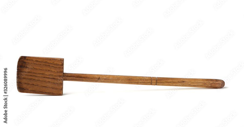 old used wooden kitchen spatula for stirring dishes isolated on white background old used wooden kitchen spatula for stirring dishes isolated on white background