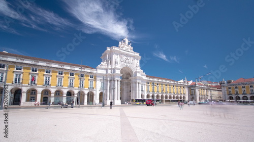 Commerce Square in downtown Lisbon (Portugal), close to the Tagus River is one of the largest squares in Europe timelapse