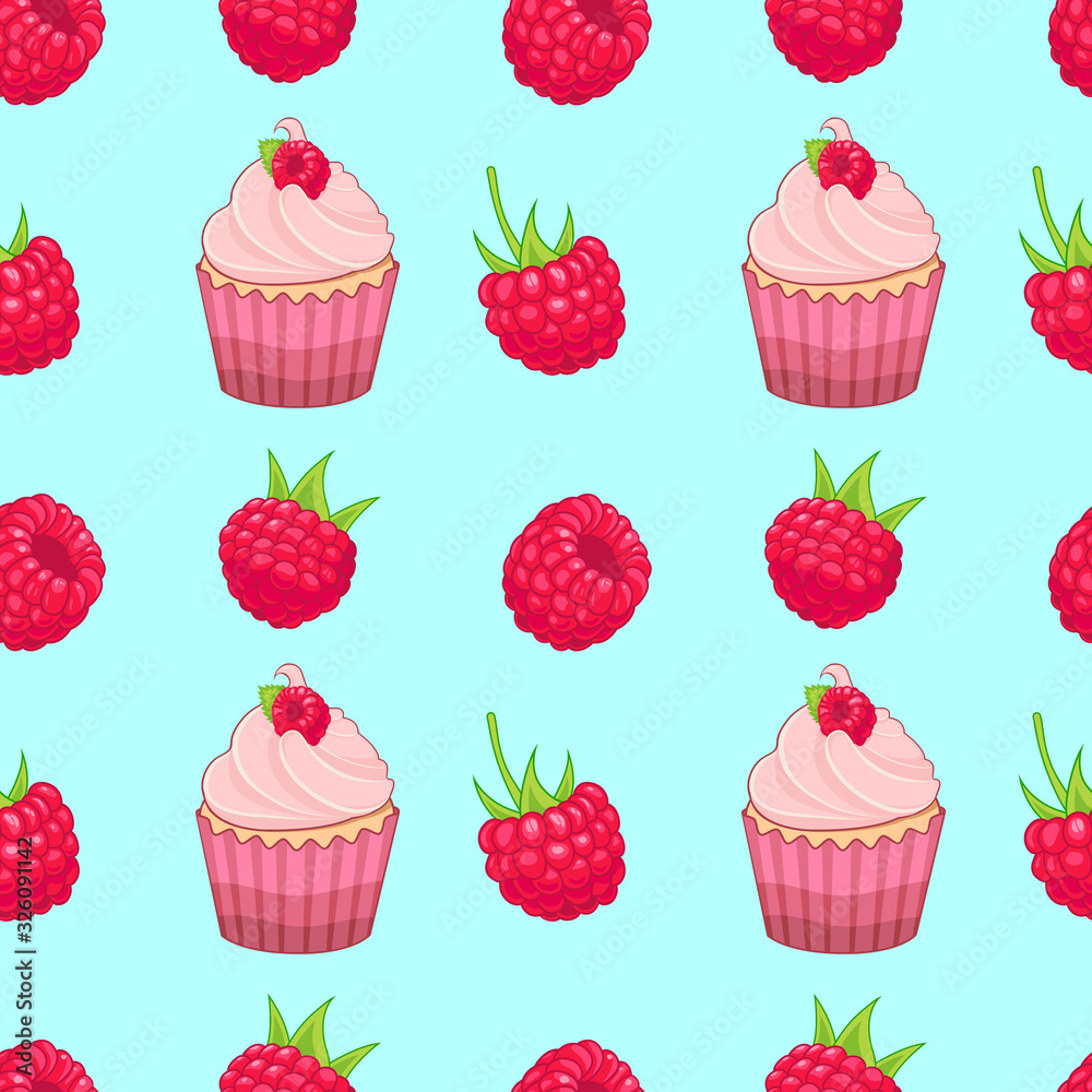 Vector raspberry cupcake and raspberry pattern Vector raspberry cupcake and raspberry pattern