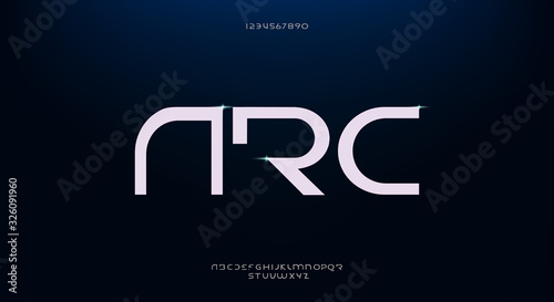 Arc, an abstract futuristic technology alphabet font. inspired by a modern architecture, digital space typography vector illustration design	 photo
