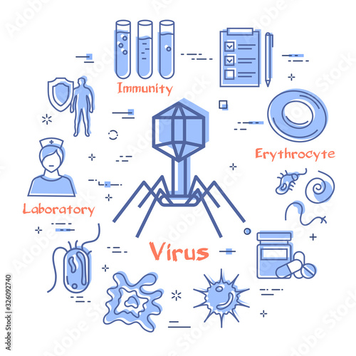 Vector concept of bacteria and viruses - bacteriophage icon