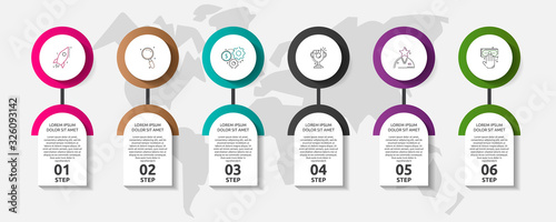 Vector template circle infographics. Business concept with 6 options and labels. Six steps for content, graph, diagrams, slideshow