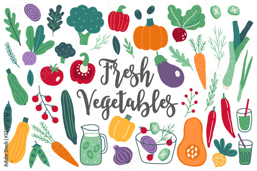 Set of fresh vegetables - onion, beet, radish, arugula, cherry tomato