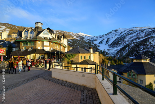 Granada, Spain - February 20, 2020: Shops and restaurants in Sierra Nevada, Granada.