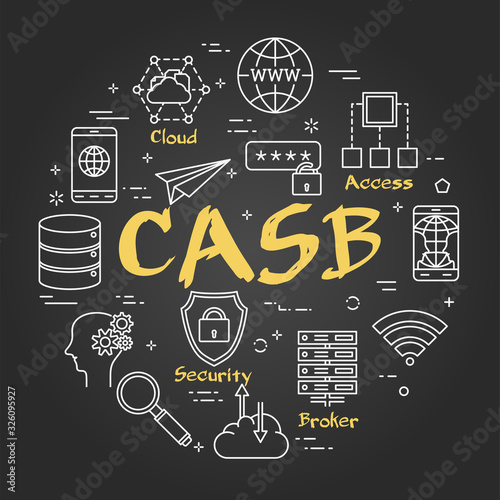 Vector black round concept of CASB - internet technology