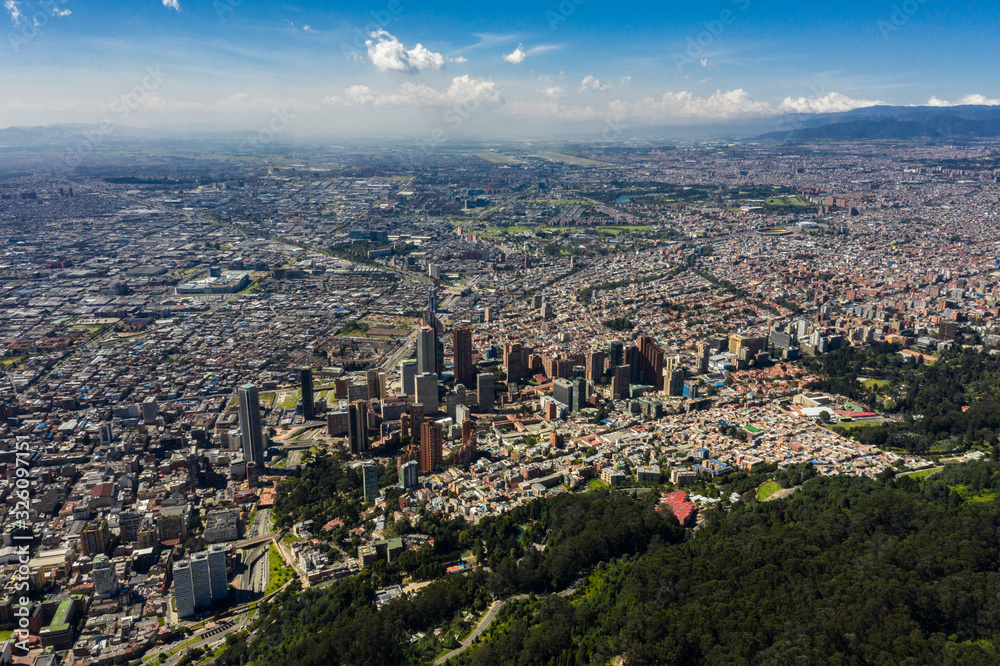 Aerial view of a panoramic view of the city of Bogota.