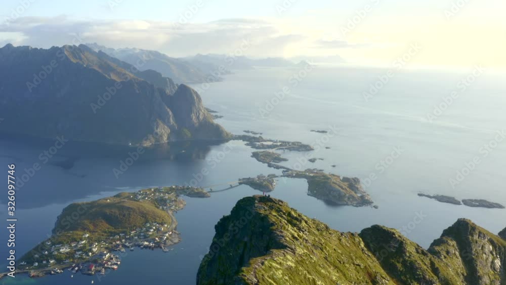 Beautiful LofotenNorway Aerial Landscape Drone Sunrise Hike 