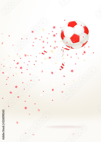 Soccer red and white ball with confetti on white background