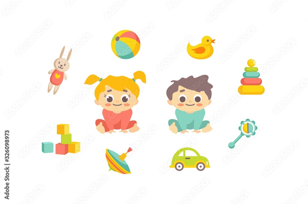 Vector Illustration of Cute Kids and Toys. Vector Illustration of Cute Kids and Toys.