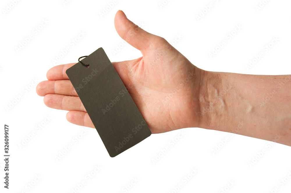 Label in a female hand isolated Label in a female hand isolated
