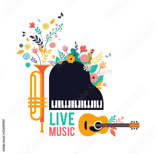 Summer fest, concept of live music festival, jazz and rock, food street fair, event poster and banner colorful vector design