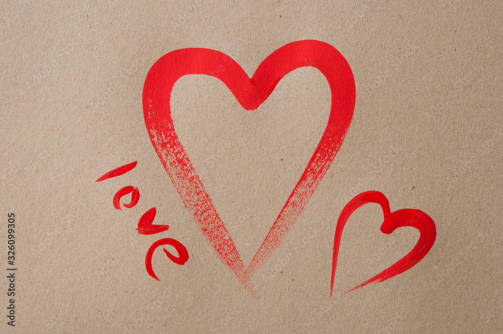 Painted heart outline on craft paper background Painted heart outline on craft paper background