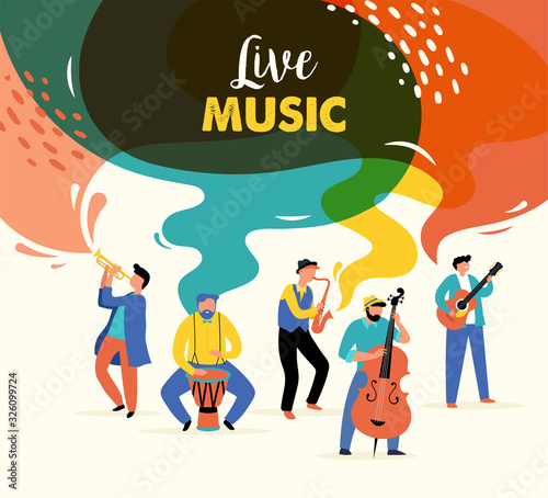 Summer fest, concept of live music festival, jazz and rock, food street fair, family fair, event poster and banner colorful vector design