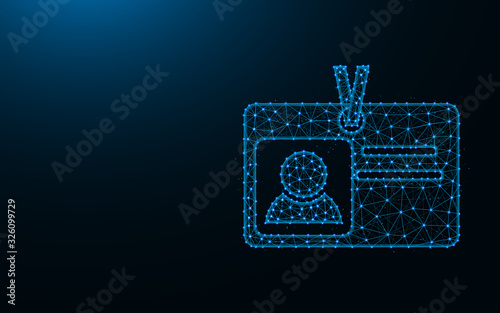 ID card made from points and lines on dark blue background, identification mesh polygonal vector illustration