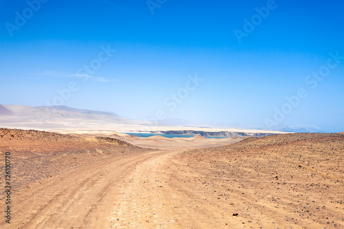 Paracas desert road to the bay, National Reserve, Peru.