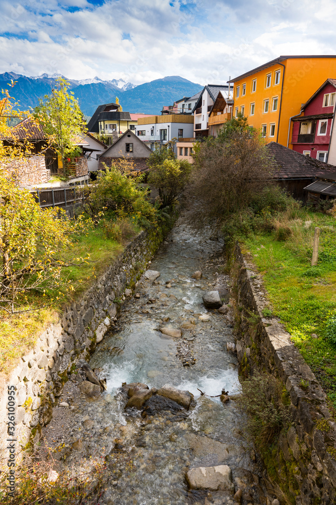 houses and stream in Imst, Austria houses and stream in Imst, Austria