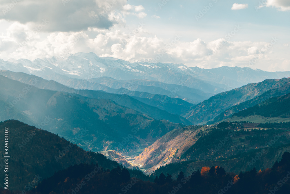 Nature scenic of caucasus mountains trekking trails in Georgia.