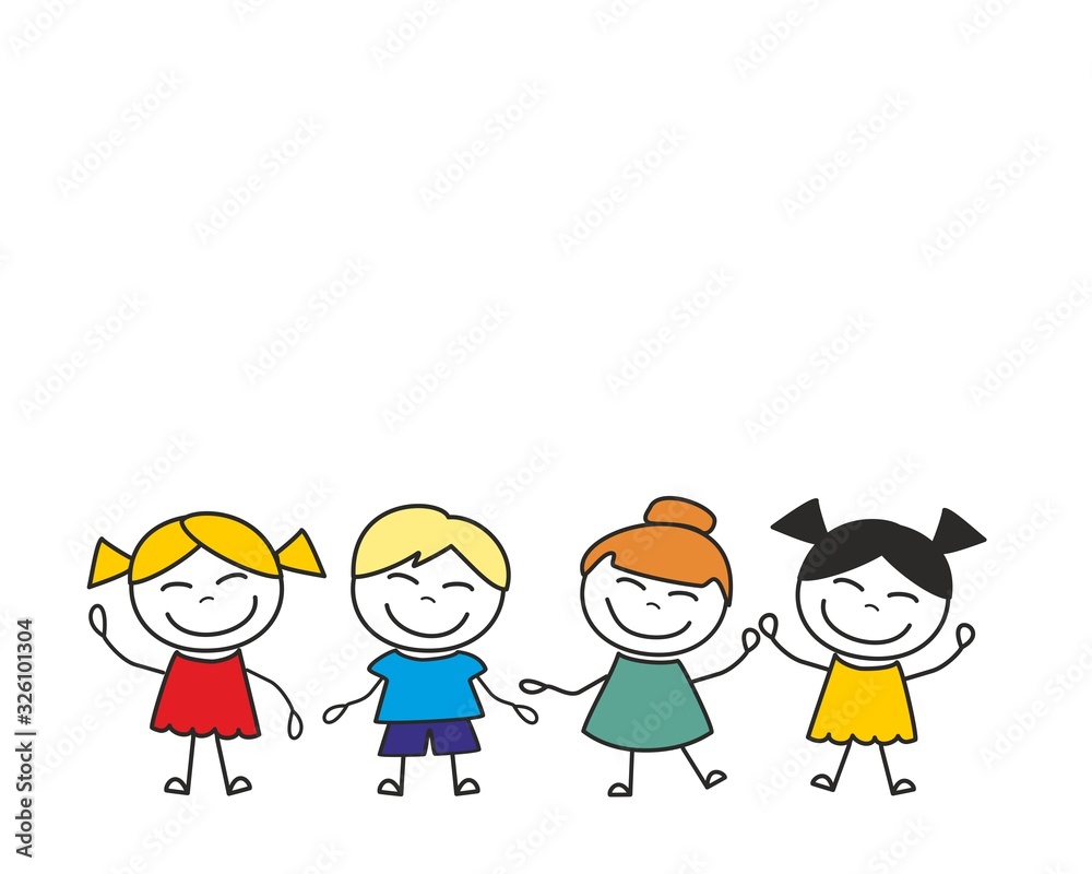 Happy kids group playing and having fun. Vector illustration isolated on white background Happy kids group playing and having fun. Vector illustration isolated on white background