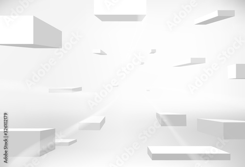 White abstract background, white box perspective vector illustration