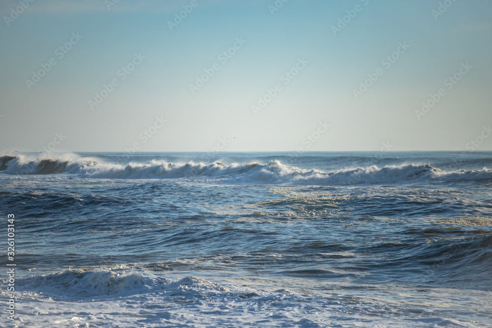 Endless ocean landcape. Waves on the water.