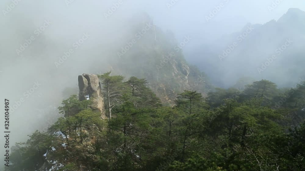 Mist, clouds rising in Huangshan national park, (Yellow Mountain) Anhui Porvince, China.