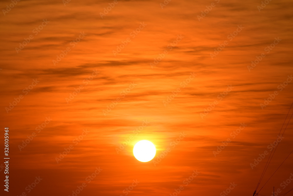 sunrise orange-yellow sky In the early morning of the day sunrise orange-yellow sky In the early morning of the day