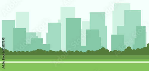 Abstract green 2d background with city and skyscrapers photo