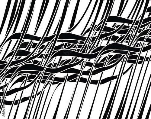  Abstract background with optical illusion wave. Black and white horizontal lines with wavy distortion effect for prints, web pages, template, posters, monochrome backgrounds and pattern