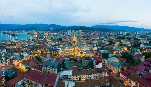 Panoramic view of Batumi, Georgia. View of the center of Batumi and the promenade and the beach. The capital of Adjara, Georgia.