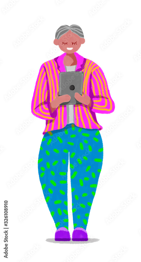 Social media illustration. Illustration of a young man operating  ipad. Easy to design with simple taste.