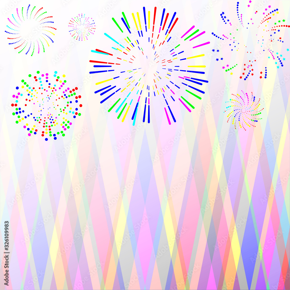Multi-colored fireworks of various shapes and different styles