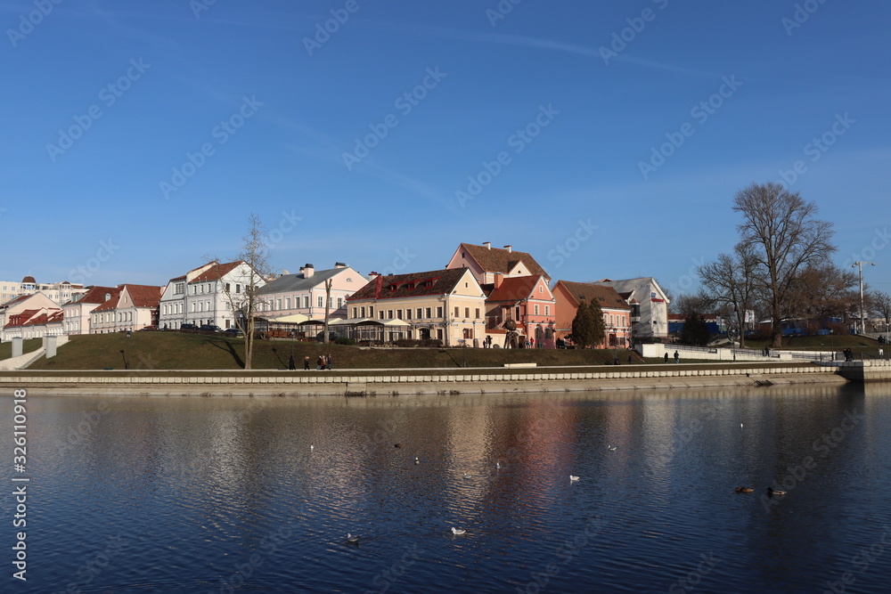 european downtown panoramic view in spring