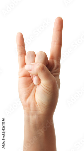 Woman Hands gestures on over white background. Isolated.