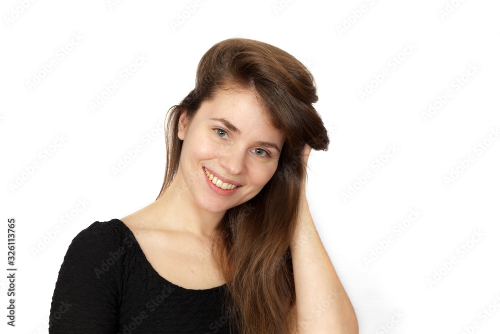 Pretty young woman with high hair isolated on white Pretty young woman with high hair isolated on white